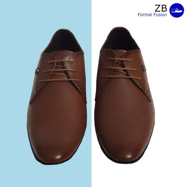 Men's tan formal leather shoes with polished finish and lace-up design